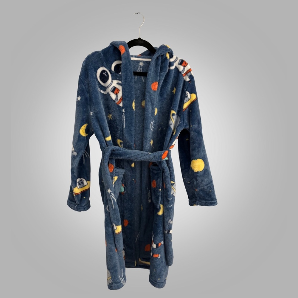 Kids Space Astronaut Fleece Hooded Robe Size 8-10Y Blue - Picture 2 of 5